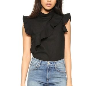 McGuire Black Linen Ruffle Top